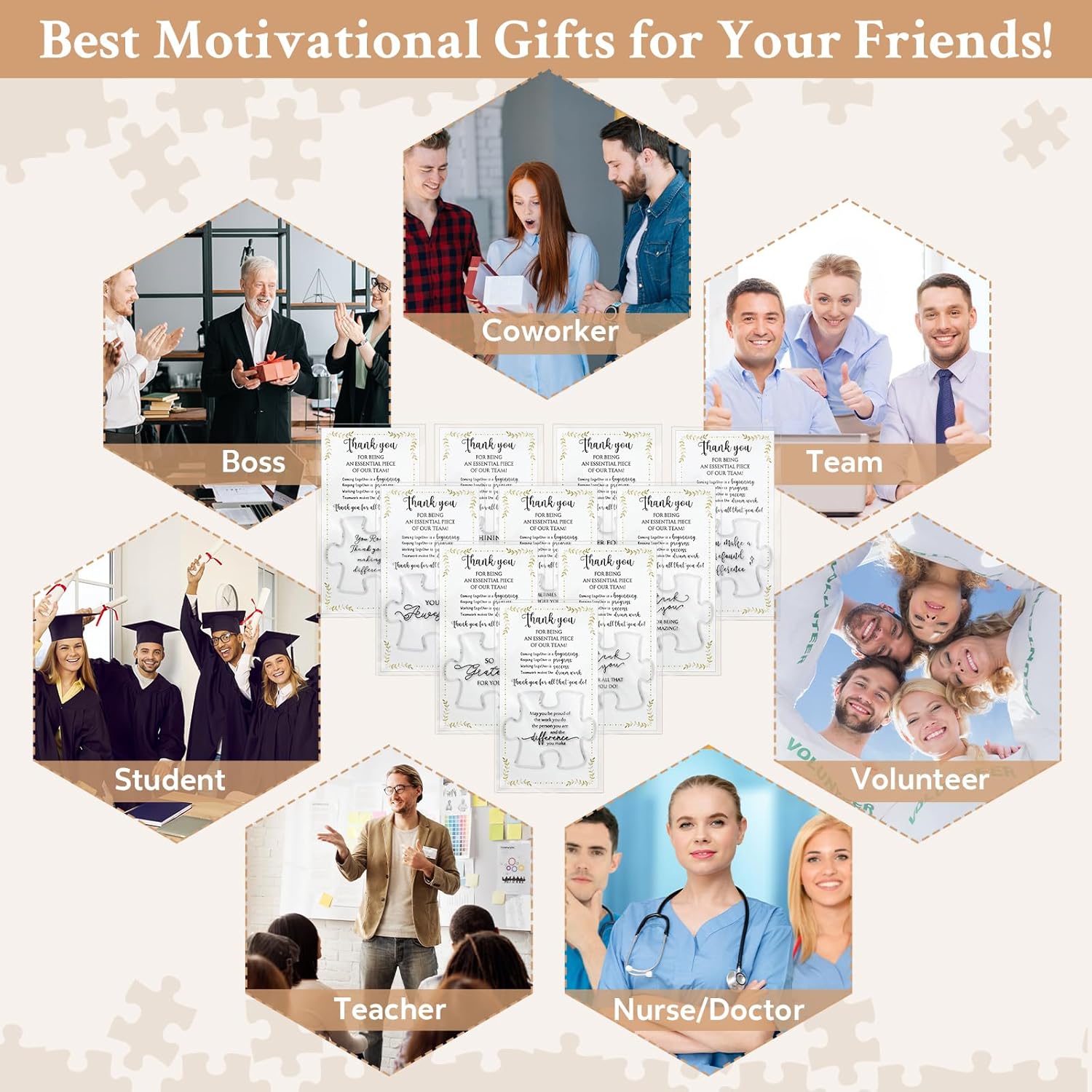 20 Sets Employee Appreciation Gifts Bulk Appreciation Gifts for Coworker Office Team Staff Inspirational Acrylic Puzzle Piece Plaque Desk Decor with Thank You Card Opp Bag (10 Styles)