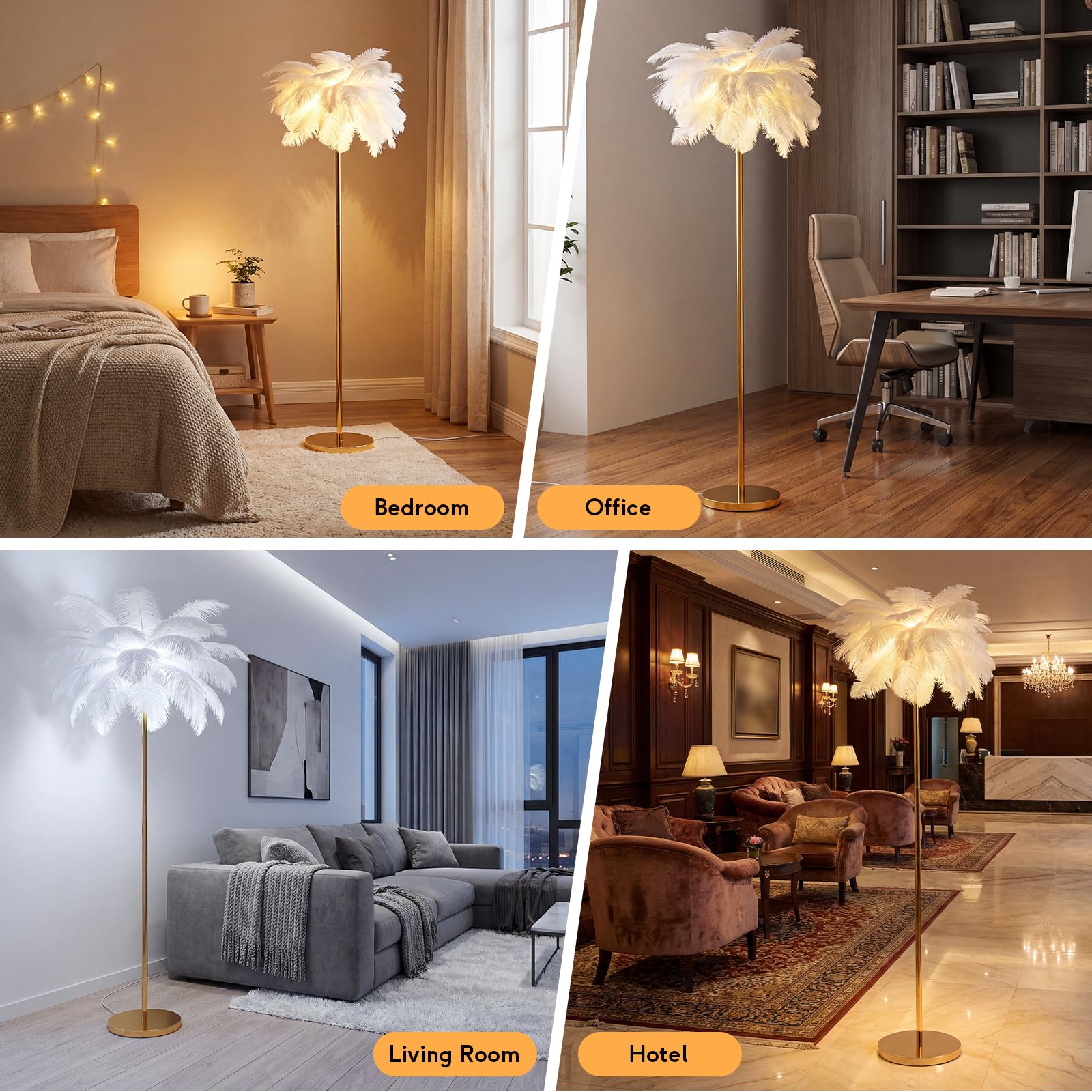 Federlampe Stehlampe, Straußenfeder-Stehlampe 160cm Große, 3 Farbtemperaturen, G4 Led Lampen Wohnzimmer, für Wohnzimmer Kinderzimmer Schlafzimmer, Lesen, Büro