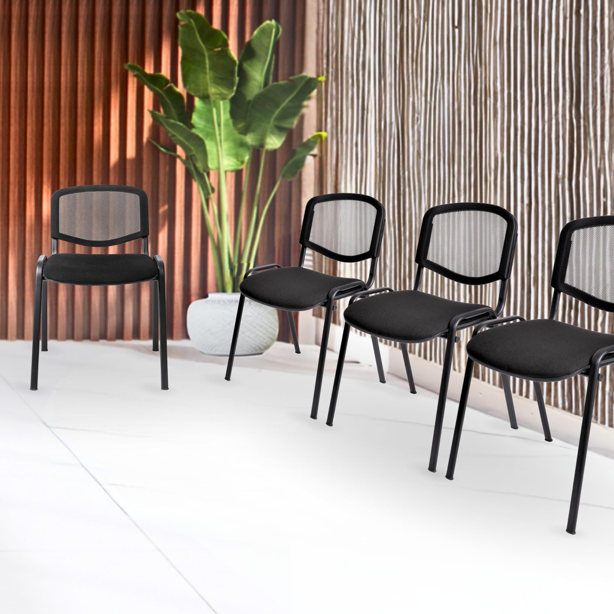 Topsit Chaise Visiteur, Chaise de conférence pour Salle d'attente, empilable, avec Assise rembourée et Dossier en résille Noire, Structure en Acier, pour Reception, Pause…