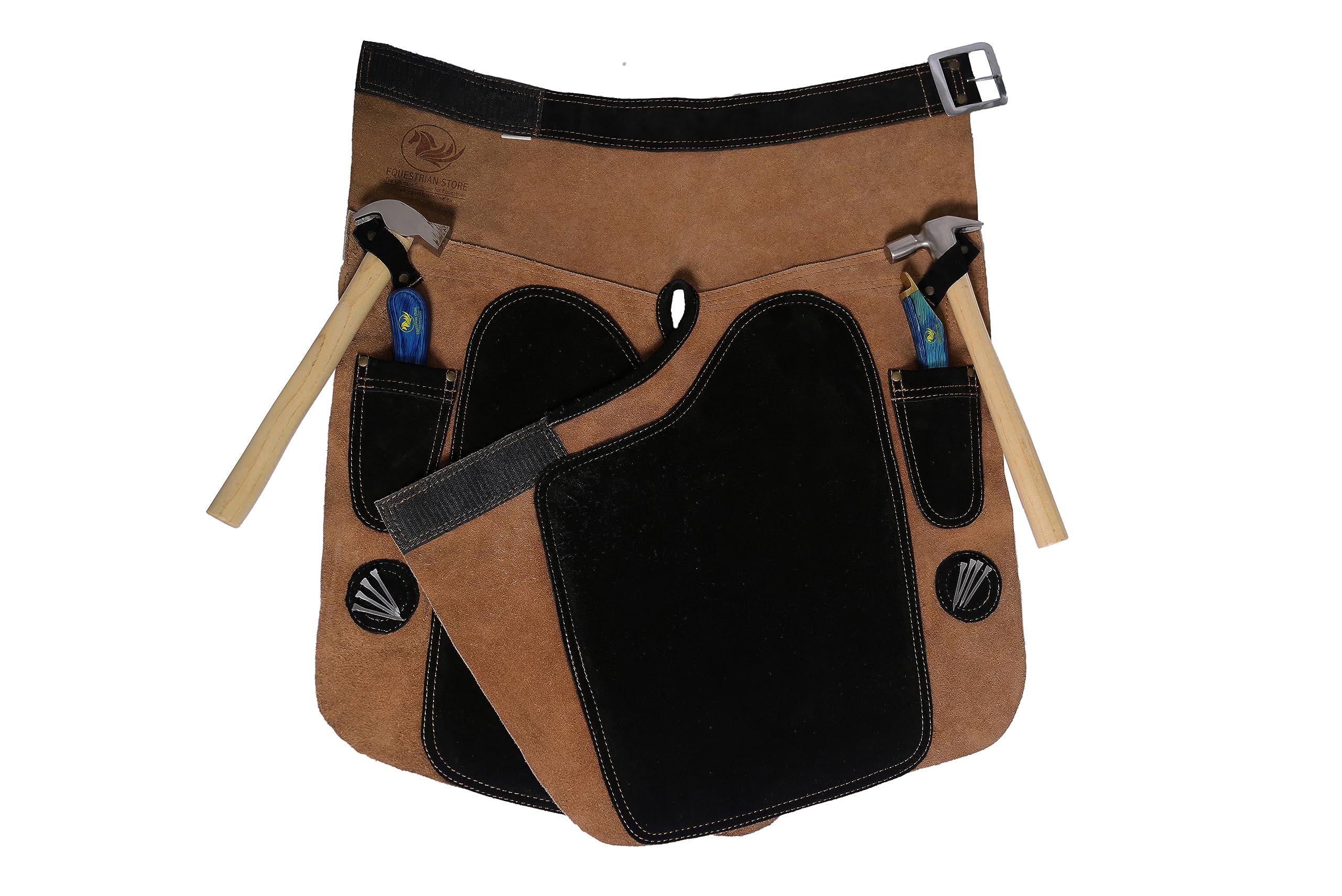 Equine Care Delantal de gamuza beige y cuero negro, 63,5 cm