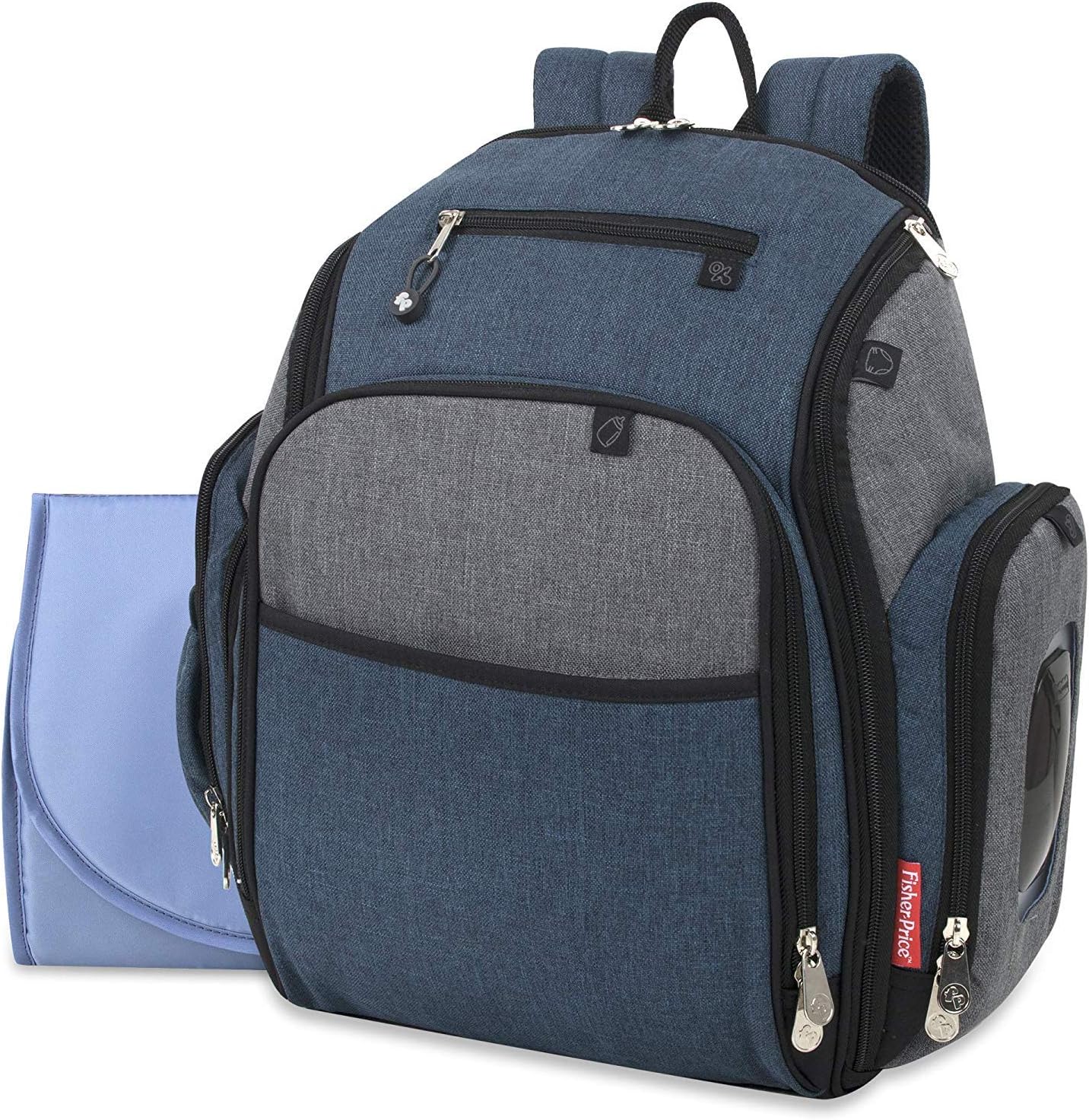 FISHER-PRICE BABY Fastfinder 3 Piece Set Diaper Bag Backpack for Moms & Dads with Changing Pad and Wipes Pocket