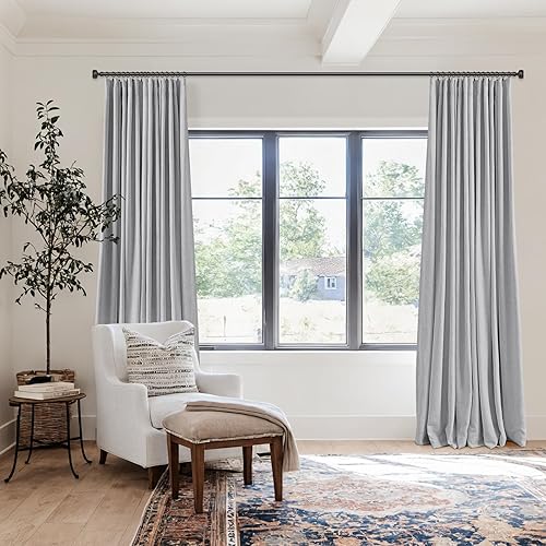 Miniatura 5 de Juego de 2 paneles de cortinas 100% blackout de lino, 84 pulgadas de largo y 50 pulgadas de ancho cada uno, con bolsillo para cortinero y anillos de