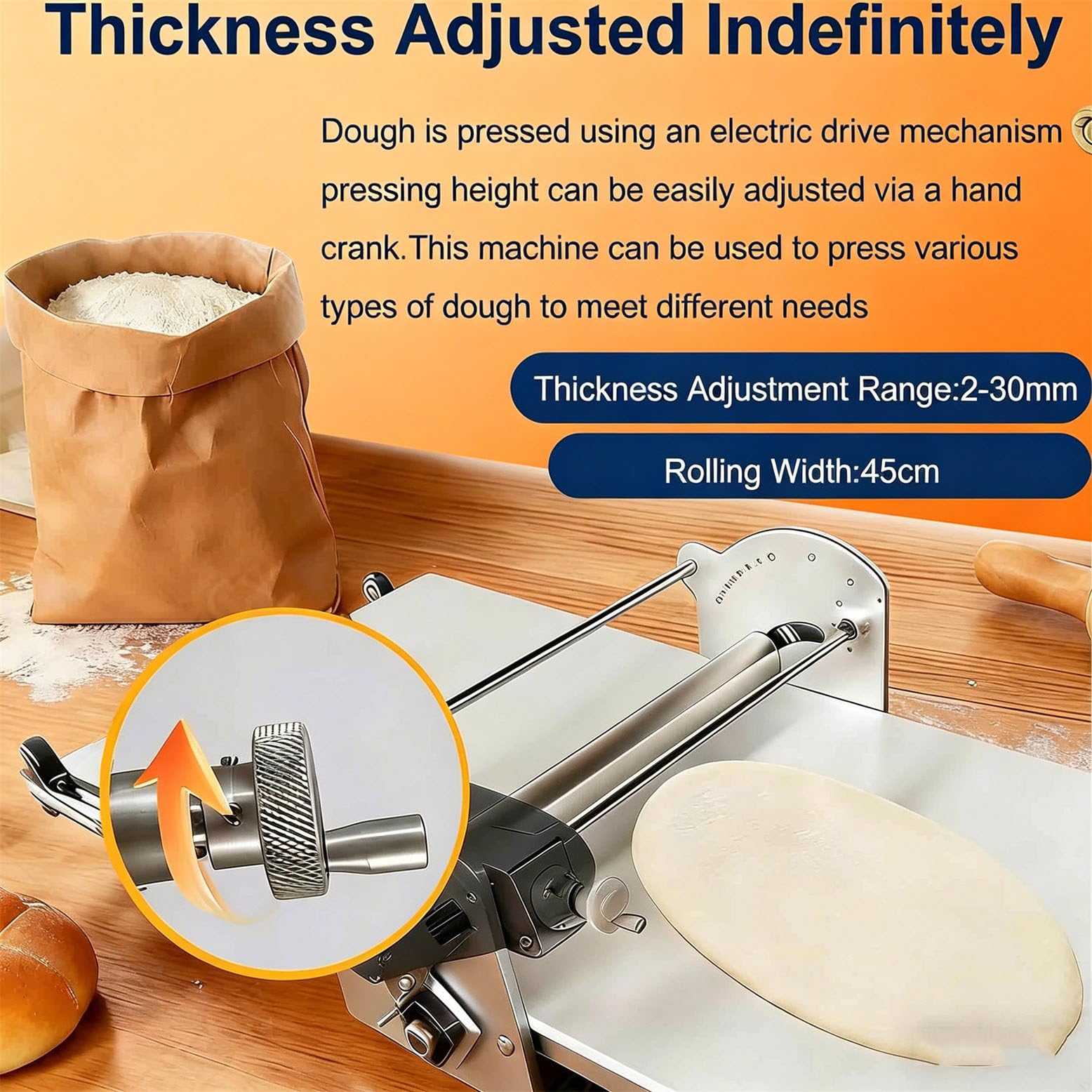 Macchina per stendere la Pasta Automatica Pieghevole, in Acciaio Inox, da Tavolo, per Croissant, Fondente, Pizza, sfogliatrice, Spessore Regolabile, 130x57x23 cm