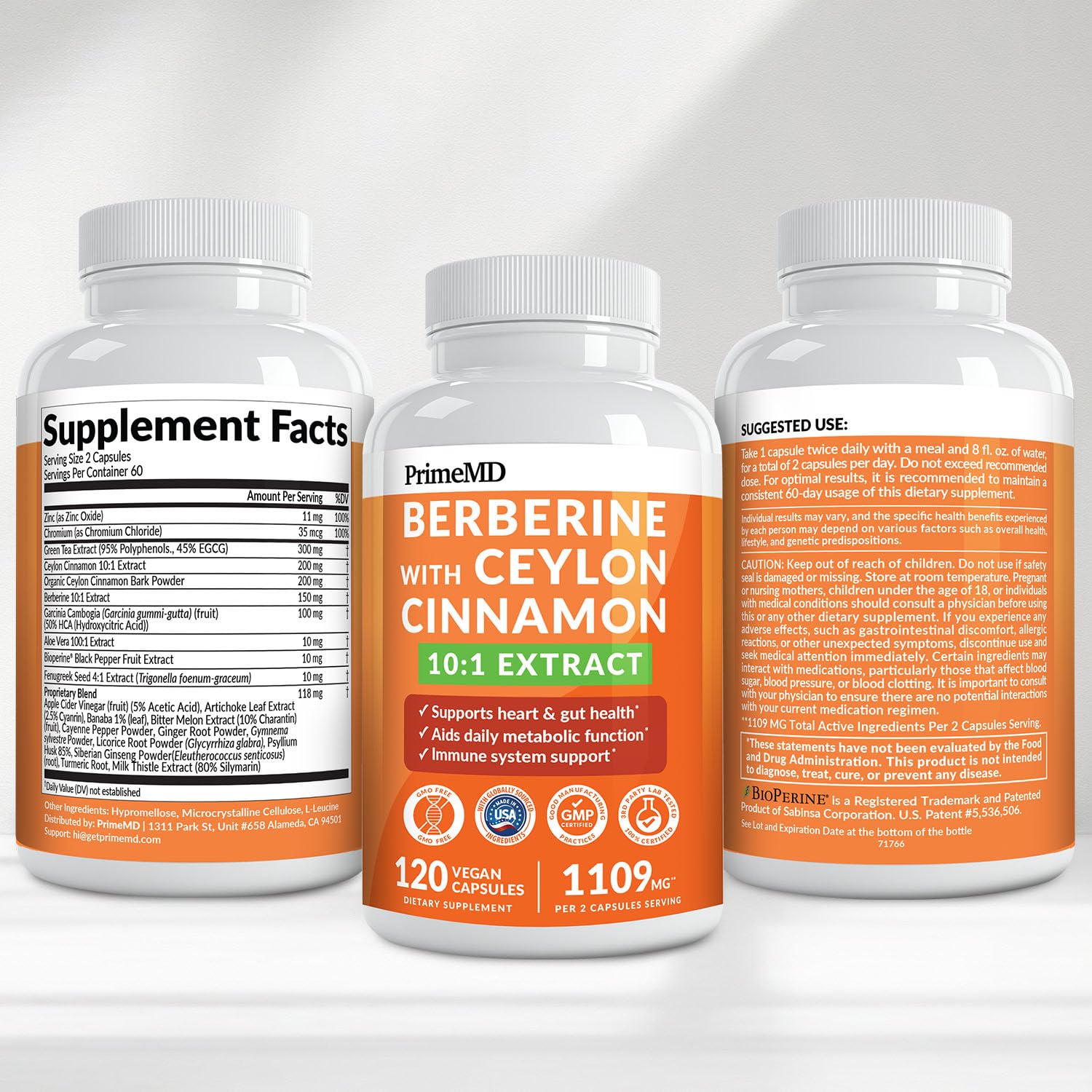 PrimeMD 21-in-1 Berberine, Ceylon Cinnamon, Chromium & Bitter Melon, 120ct — Amazon image 10