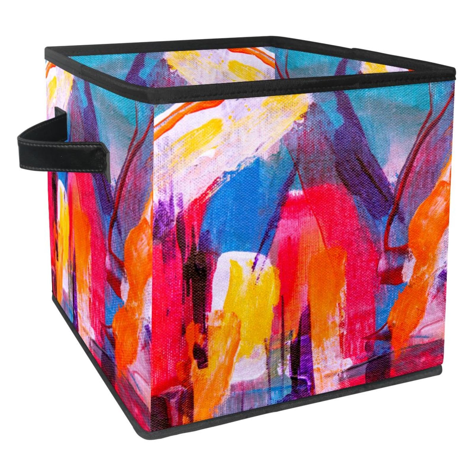 Boîte de rangement pliable en tissu cube au motif abstrait multicolore