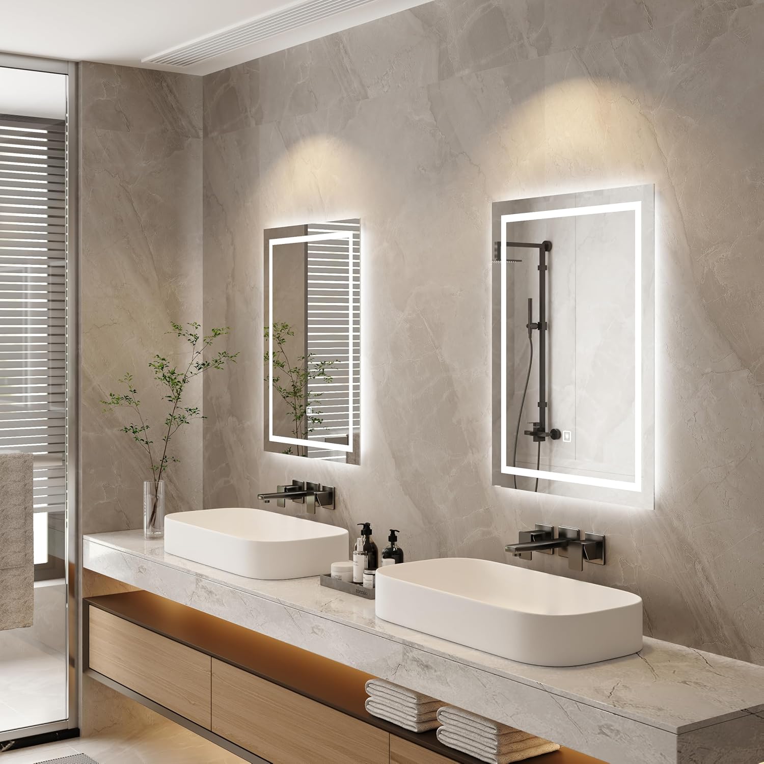 Round LED Lighted Bathroom Mirror with UL Certified Dimmable Backlight, Wall Mounted Vanity Mirror with Touch Control (32"x24", Rectangular)