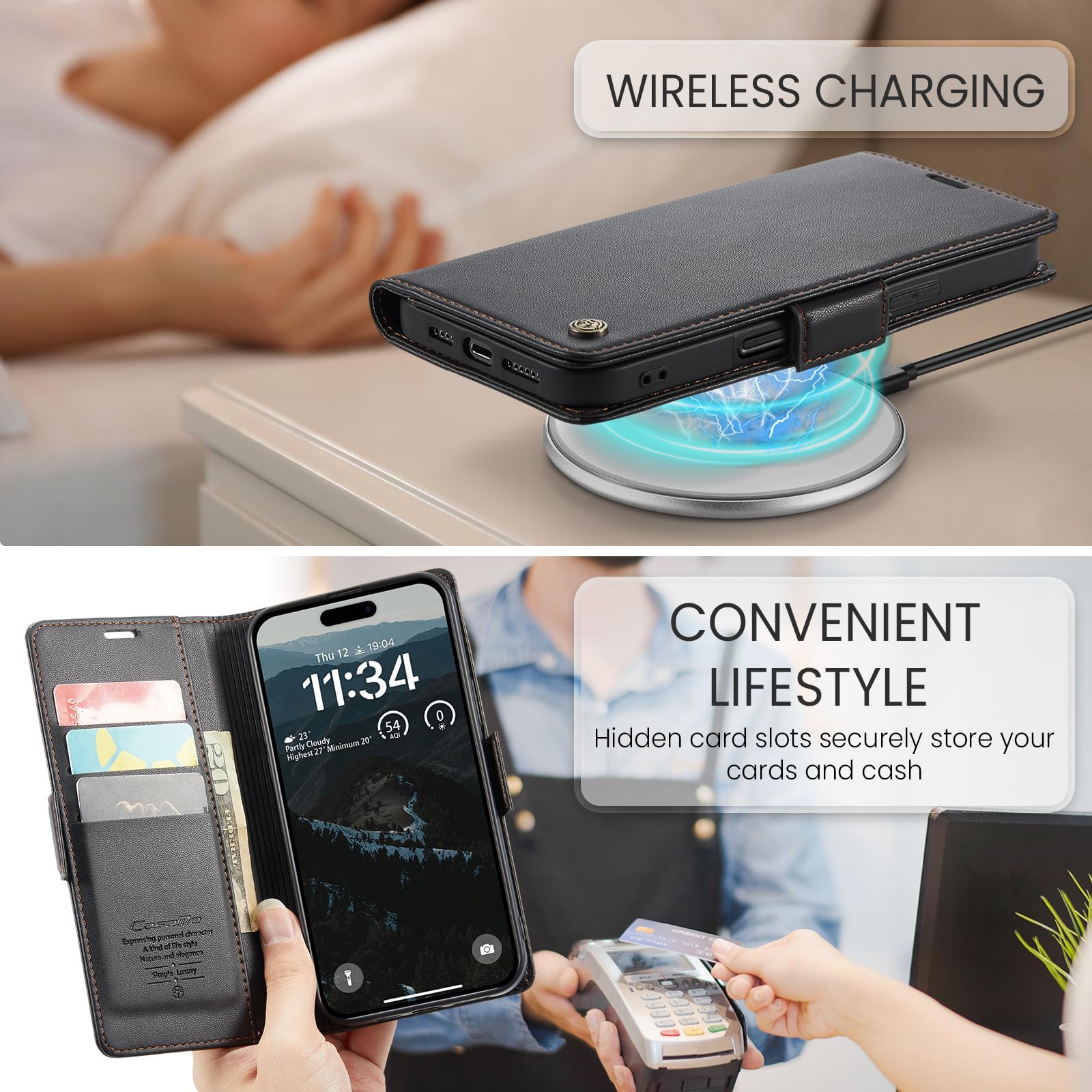 Cover for iPhone 17 Pro Wallet Case [RFID Blocking] Premium PU Leather Wallet Case Flip Book Case with Card Holder Slot Stand Flip Case for iPhone 17 Pro, Black - 4