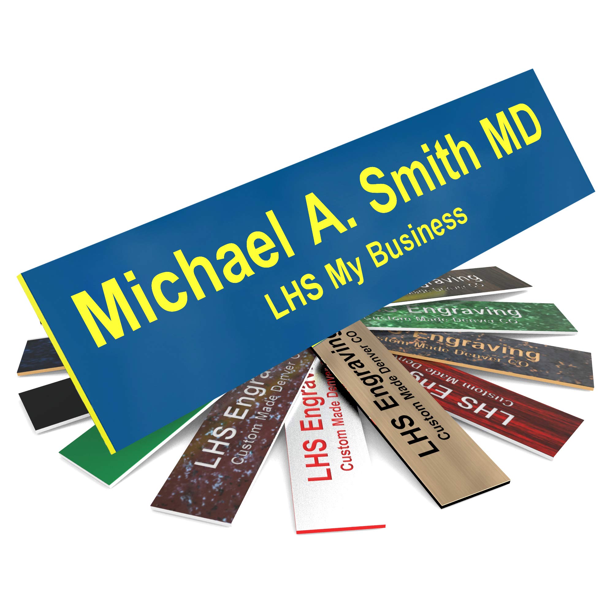Custom Engraved Office Door Name Plate &amp; Desk Signs, Blue, 2x8