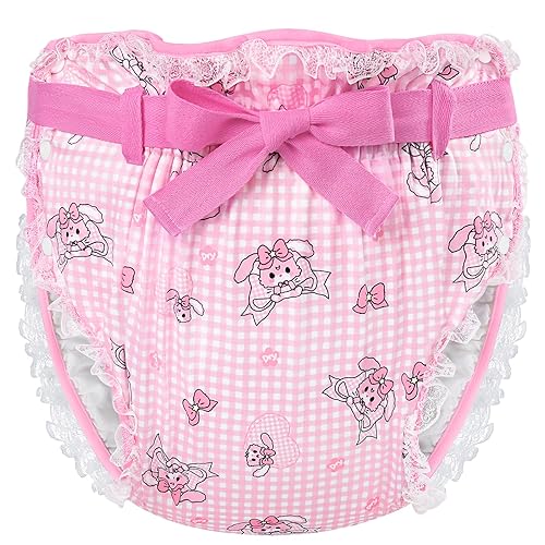 Littleforbig Silky Adult Ribbon Omutsu Diaper Wrap Cover Washable Adjustable Reusable Waterproof - Bunnies & Bows Usagi - Pink - Medium