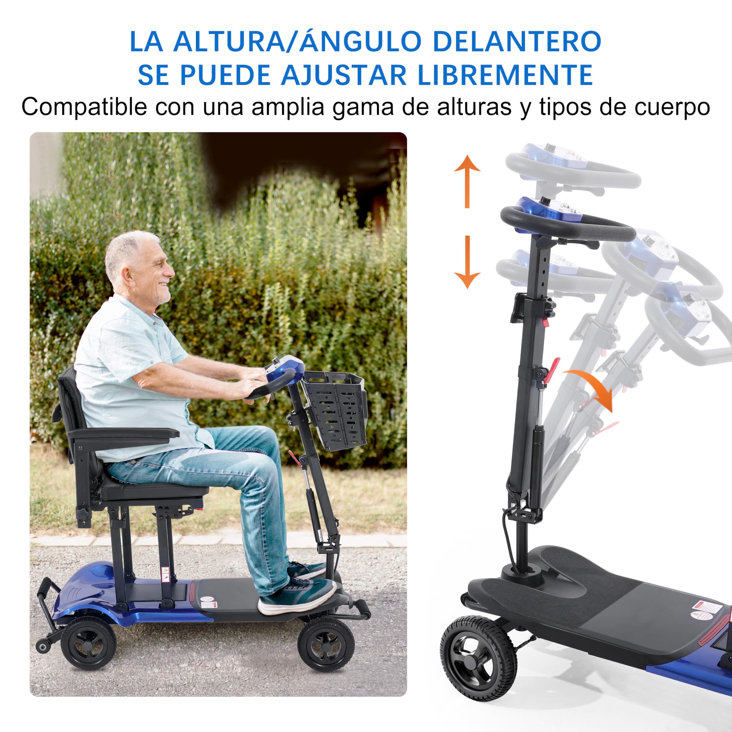 TopMate ES41 Patinete de Movilidad para Adultos y Personas Mayores, Ligero, Plegable, Aprobado para Aerolíneas, con Asiento Ultra Ancho, Manillar Ajustable y Cesta - Azul