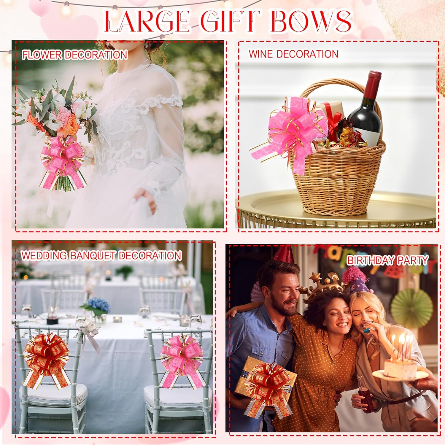 Poen 36 Pcs Valentines Day Pull Bows for Gift Wrapping 6 Inch Large Heart Ribbon Gifts Bows for DIY Crafts Wedding Baskets Valentines Easter Holiday Birthday Party Decoration(Pink and Red) - Image 7