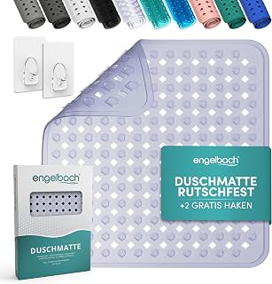 Engelbach® Duschmatte rutschfest 53x53cm inkl. 2 Haken, Transparent