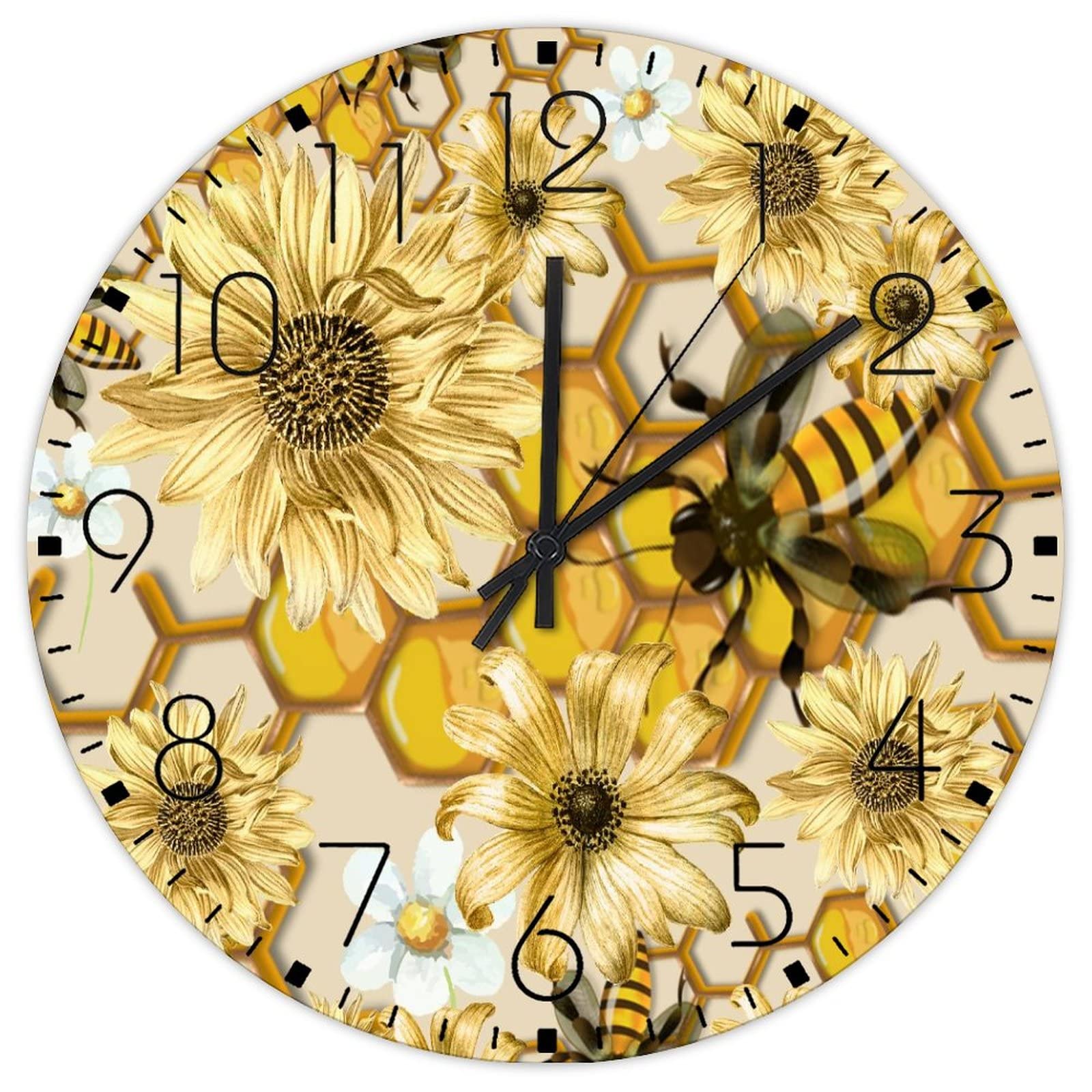 Horloge murale ronde en bois vintage jaune miel de style ferme rustique