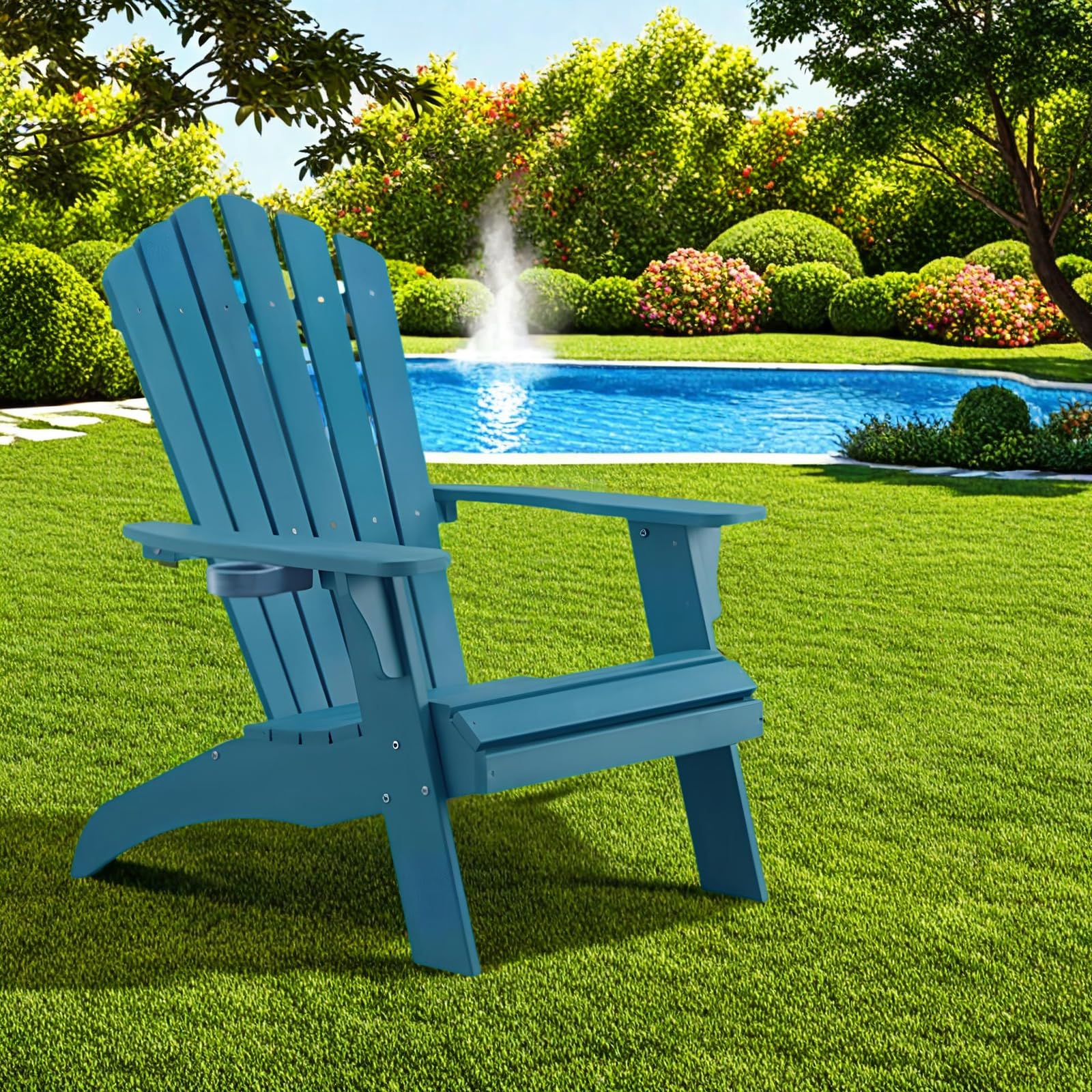 EFURDEN Silla Adirondack Adirondack con soporte para tazas, sillas Adirondack con soporte para bebidas, de poli Lumber, para exteriores, silla de jardín y rana, 160 kg, perfecta para piscina y terraza
