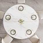 LVB Table ronde en marbre blanc, Table à manger circulaire Cuisine 4-6 personnes, Pedestal mi-century Diner Bureau Salon, marbre blanc 51 1 cm