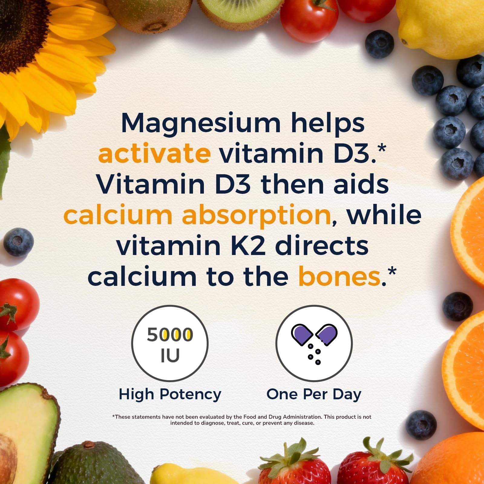 Vitalitown Vitamin D3 K2 with Magnesium, 5000 IU D3, 100 mcg K2 as MK-7, Magnesium Glycinate, Non-GMO, No Gluten, 3-in-1 Formula for Bone, Heart & Immune Health, 60 Capsules — Amazon image 6
