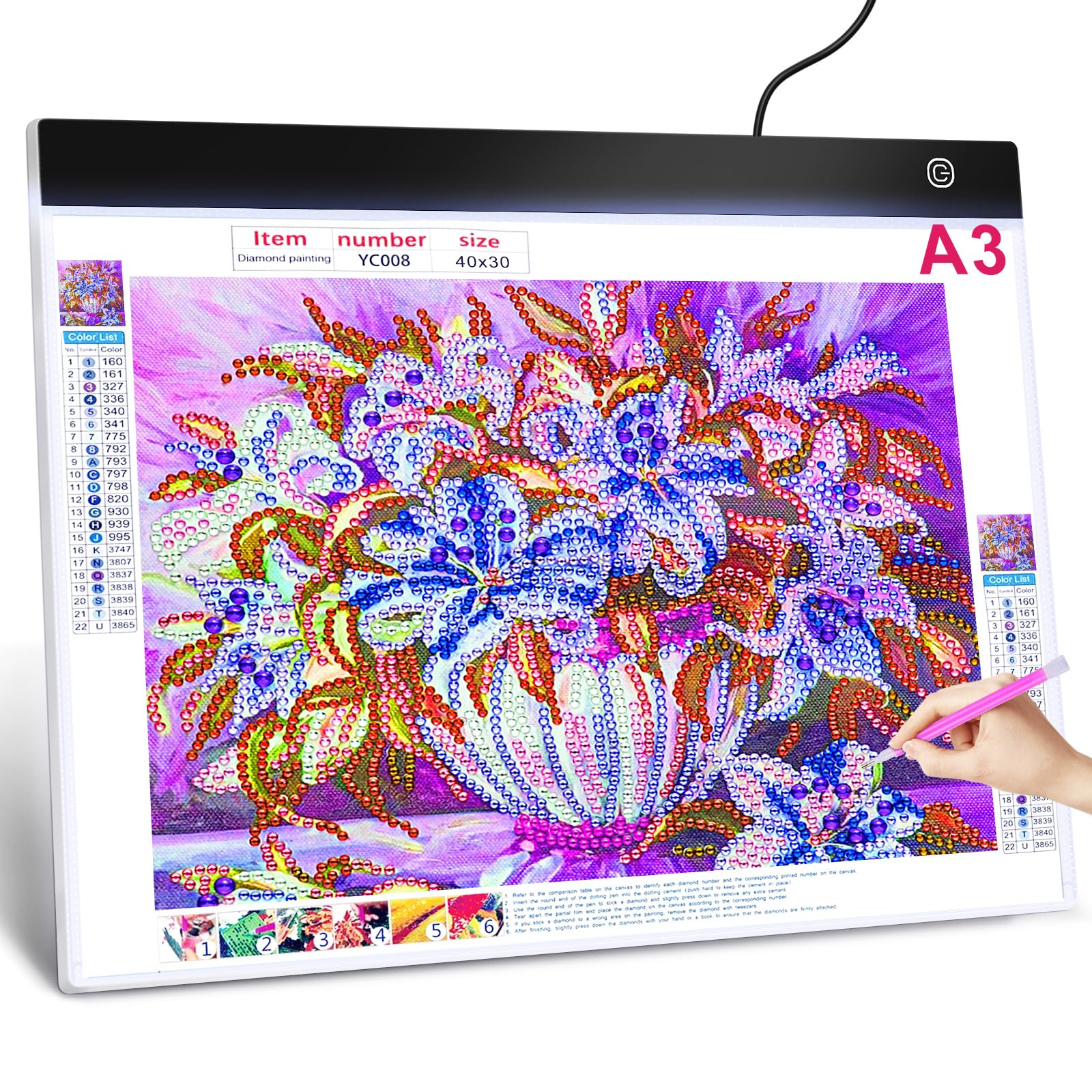 Guiseapue Mesa de Luz para Calcar, LED Tableta de Luz Dibujo A3 de Iluminación de la Caja de Alimentación Micro USB Mesa de Luz Montessori Ideal para Animacion Tatoo Dibuja