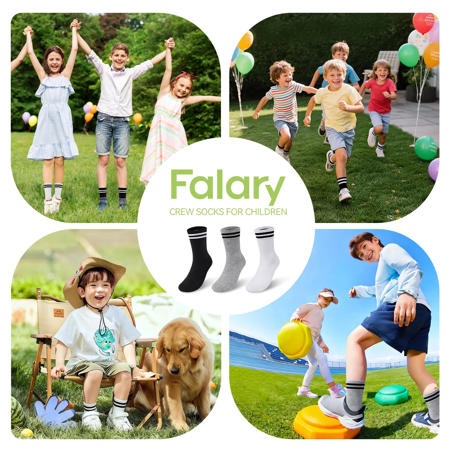 FALARY Bambú Calcetines Niño Niña Calcetines Deporte Tenis Correr 6 Pares | Negros Blancos Gris, Transpirable, Antimicrobiano, Sin Olores, Absorbe la Humedad, Cómodo, para Baloncesto Ciclismo Cotidiana