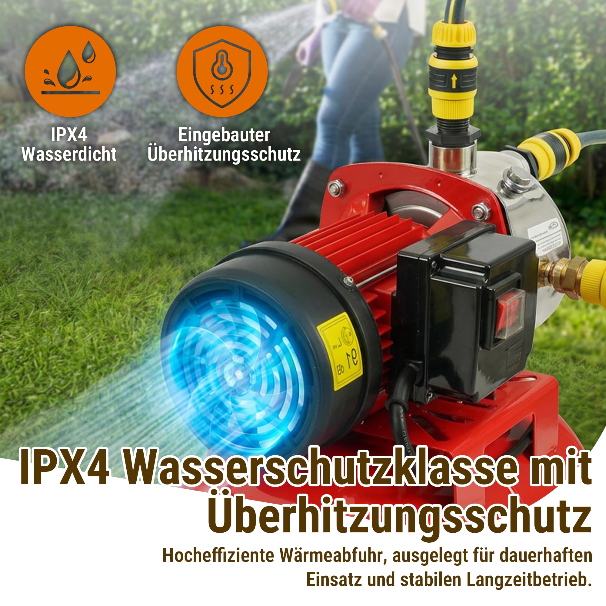 HoldwellS 1200W Flachbrunnen-Jetpumpe mit 19L Druckkessel, 5000 L/h, 49 m Förderhöhe, 9 m Ansaughöhe, Edelstahl & Aluminium, automatischer Druckschalter, IPX4 für Garten, Landwirtschaft & Haushalt