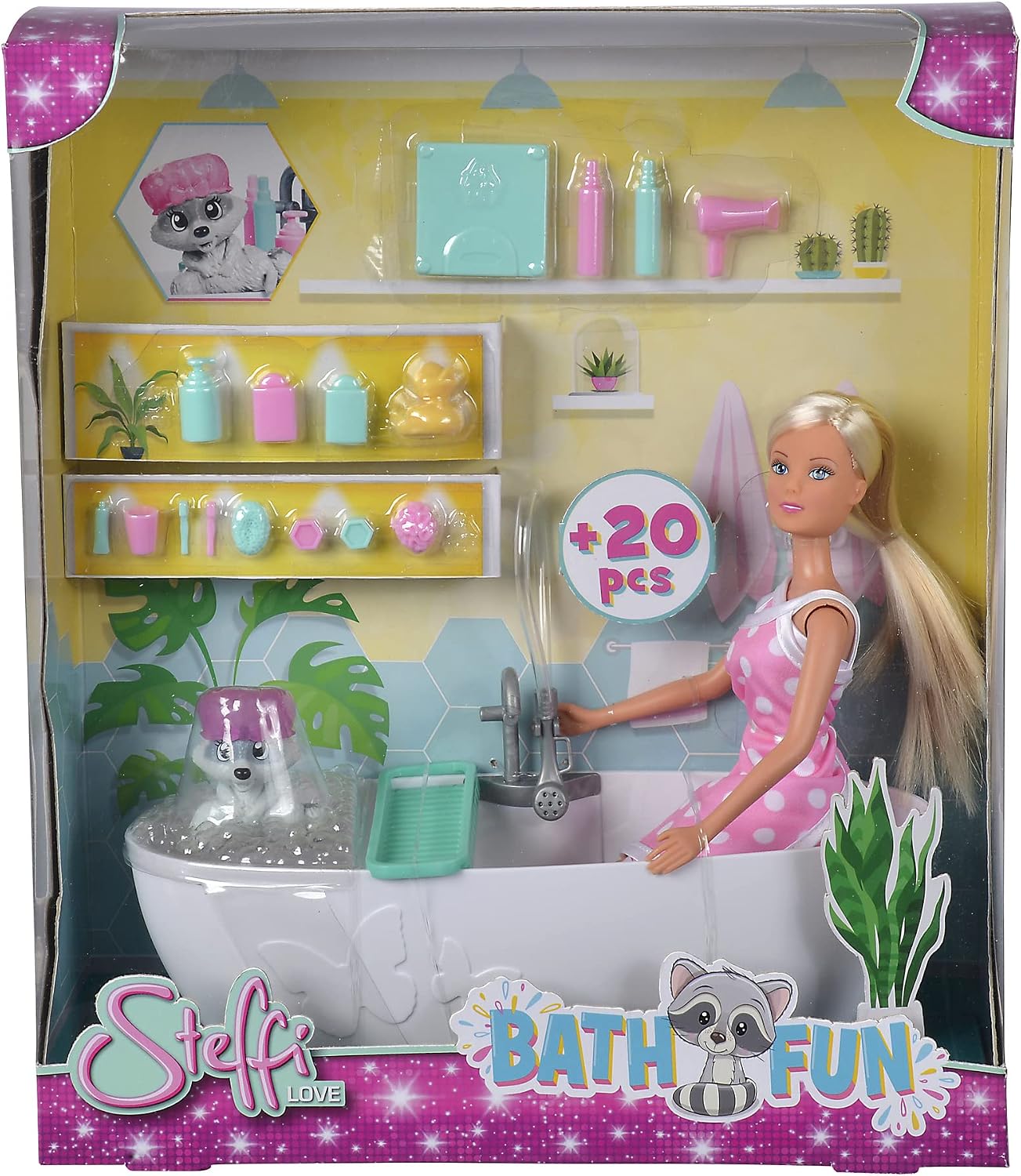 spielzeug zum baden Simba Love Badespaß, Puppe und süßer Waschbär Baden in der Badewanne