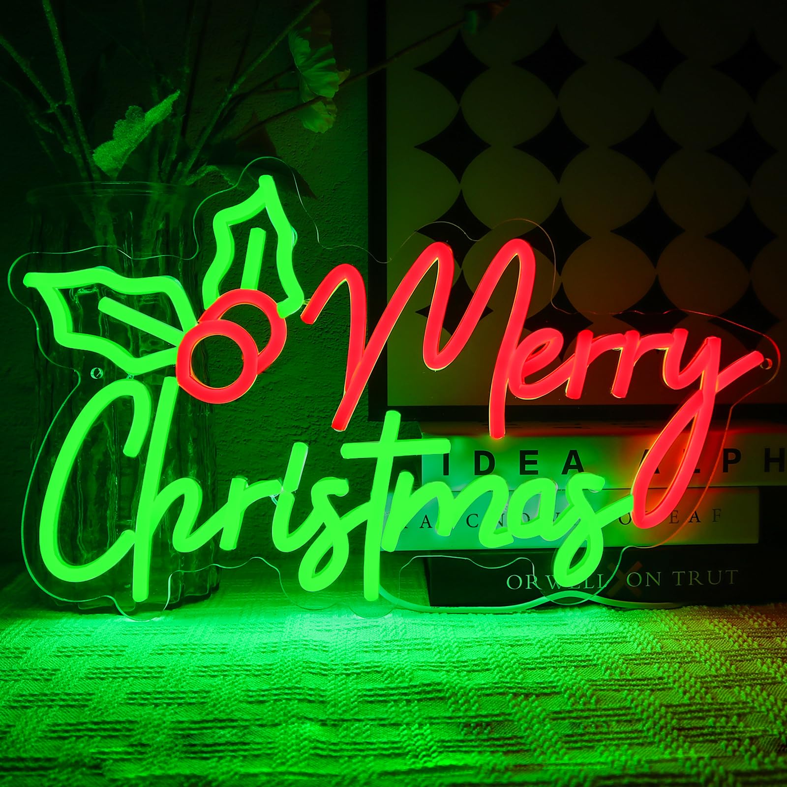 OYCGZV Merry Christmas Neon Sign for Wall Decor - Holly Berry Neon Light for Bedroom Dimmable USB Led Sign for Christmas New Year Party Home Living Room Restaurant Bar Club Store Business