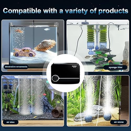 Miniatura 9 de Bomba de aire ultrasilenciosa para acuario, aireador de tanque de peces ajustable con bomba de doble salida, bomba de oxígeno de 8 W, 8 L/min para