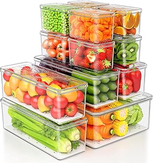 CANTAMI 13 Pack Fridge Organizers Bins and Storage, PBA Free Refrigerator Organizer with Lids, Stackable Food Storage Bins for Kitchen, Countertops, Cabinets, Fridge, Drinks, Fruits, Vegetable
