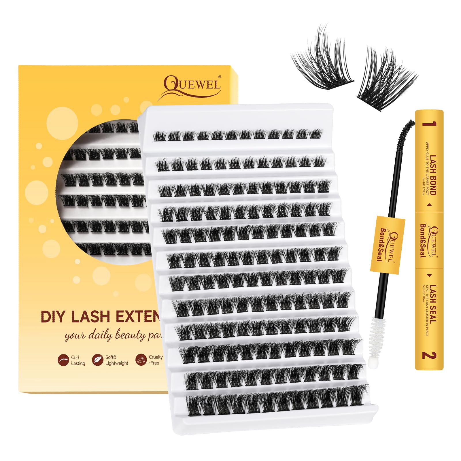 QUEWEL Cluster-Lashes 72 Pcs Individual-Lashes Wide Stem C/D Curl 8-16mm Length DIY Eyelash Extension Individual-Cluster-Lashes Natural&Mega Styles for Personal Makeup Use at Home (Mega-D-MIX8-16) — view 45