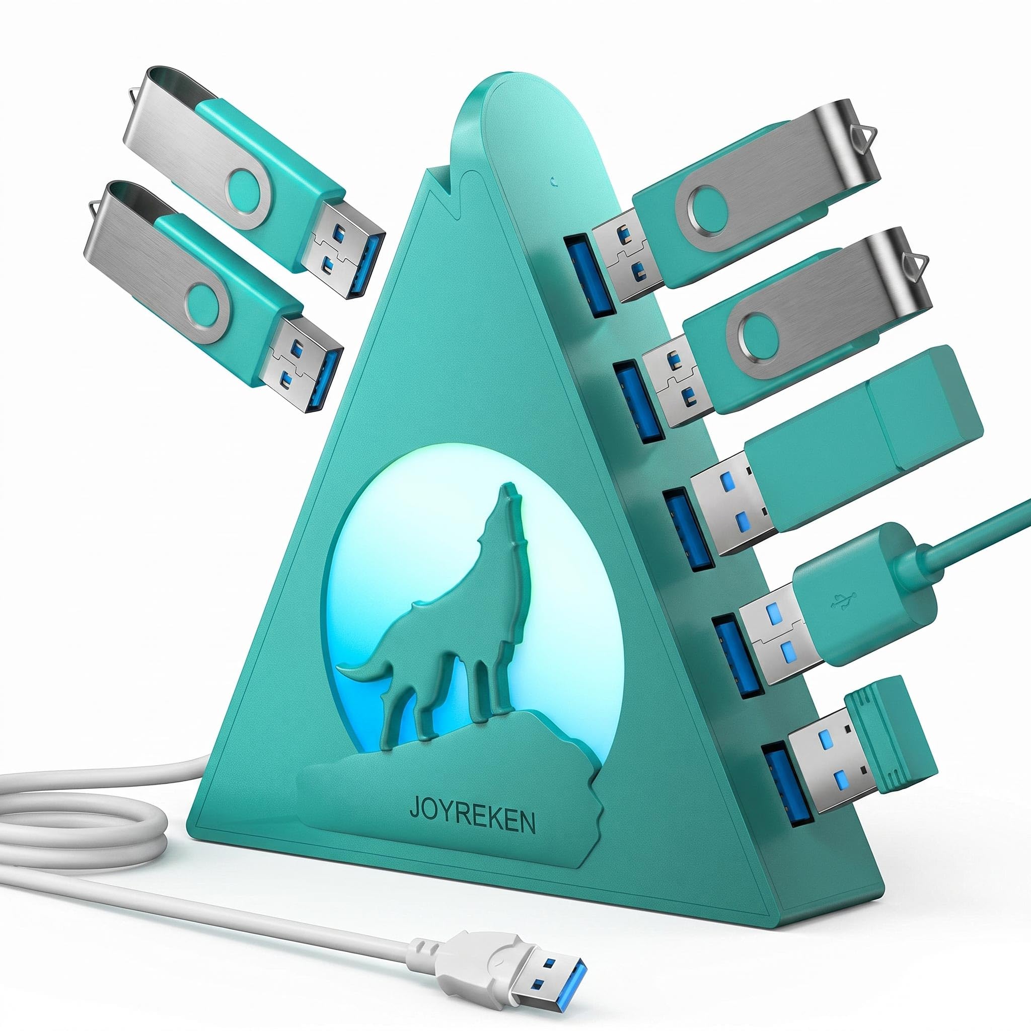 Hub USB 3.0 de 7 puertos, torre vertical USB con iluminación RGB y velocidad de datos de 5 Gbps, cable de 2 pies, divisor de concentrador USB para juegos para PC, escritorio, laptop, PS5
