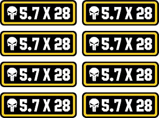 5.7x28 Ammo Can Stickers – 8-Pack Caliber Decals for Ammo Box & Crate | 3x1 inch Bullet Labels | Waterproof Ammo Stickers for Ammo Cans, Boxes, Crates | UV Resistant & Durable PVC