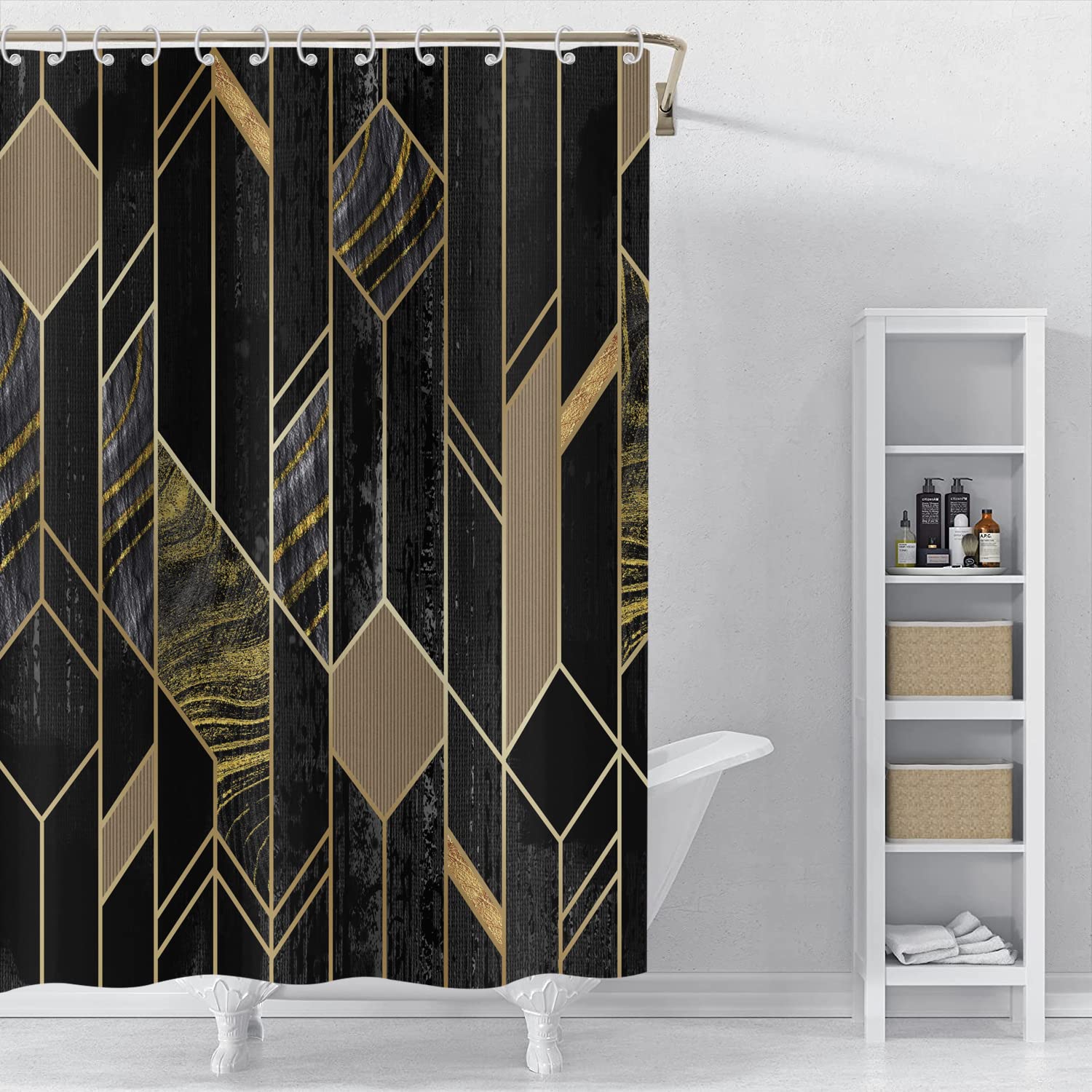 ASDCXZ Rideau De Douche Marbre 180x200 Cm, Moderne Abstrait Gris Blanc
