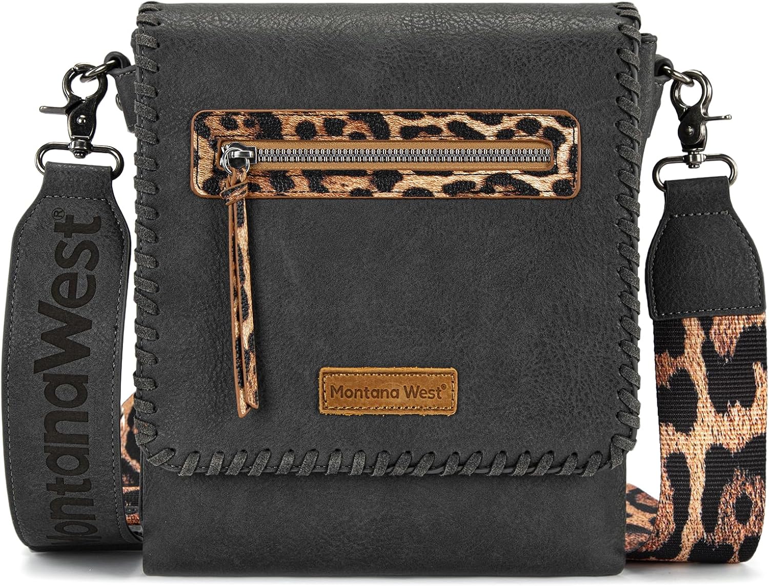 Montana West Crossbody Bags for Women with Dual Compartments Western Cross Body Purse with Leopard Print Guitar Strap
