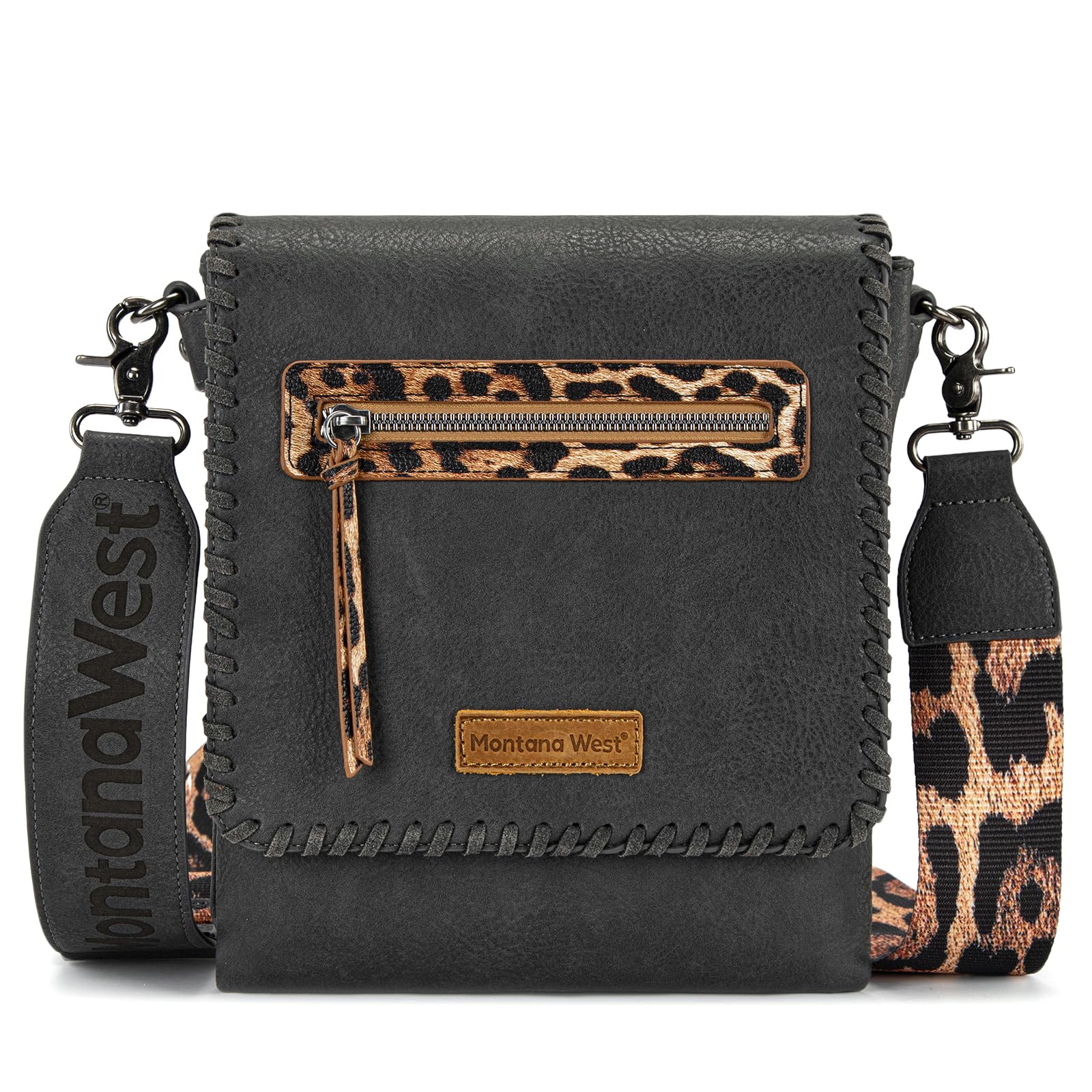 Montana West Crossbody Bags for Women with Dual Compartments Western Cross Body Purse with Leopard Print Guitar Strap