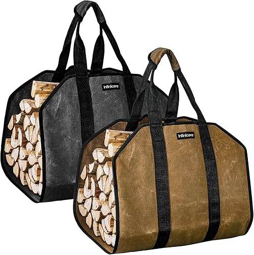 Miniatura 30 de Transportadores de leña con asas, bolsa de lona resistente para leña con asas, transportador de madera duradero para leña, adecuado para chimenea