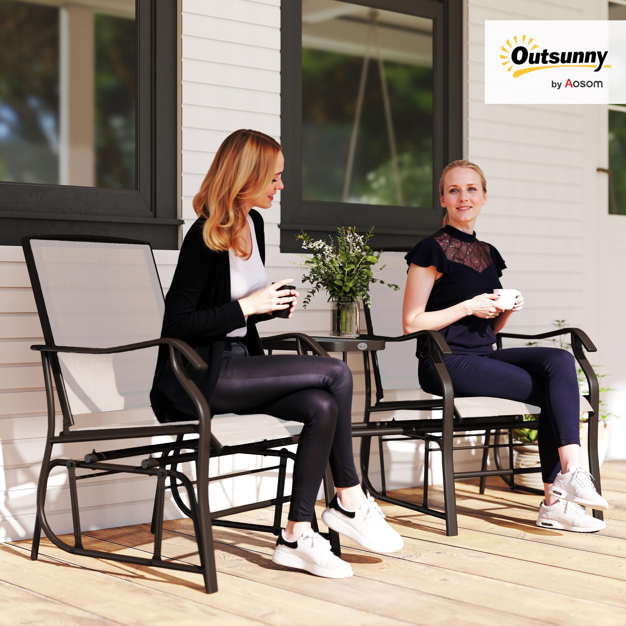 Egg Chair Outsunny Outdoor 2-Person Glider Bench With Table