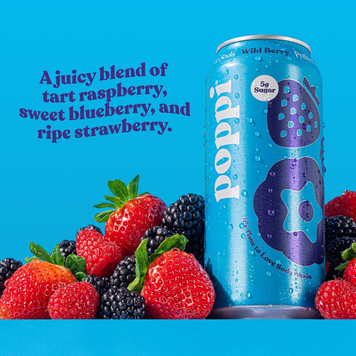 Poppi Prebiotic Soda Beverage with Apple Cider Vinegar, Seltzer Water and Fruit Juice, Wild Berry Flavor, 16 Fl Oz, Pack of 12, Packaging May Vary
