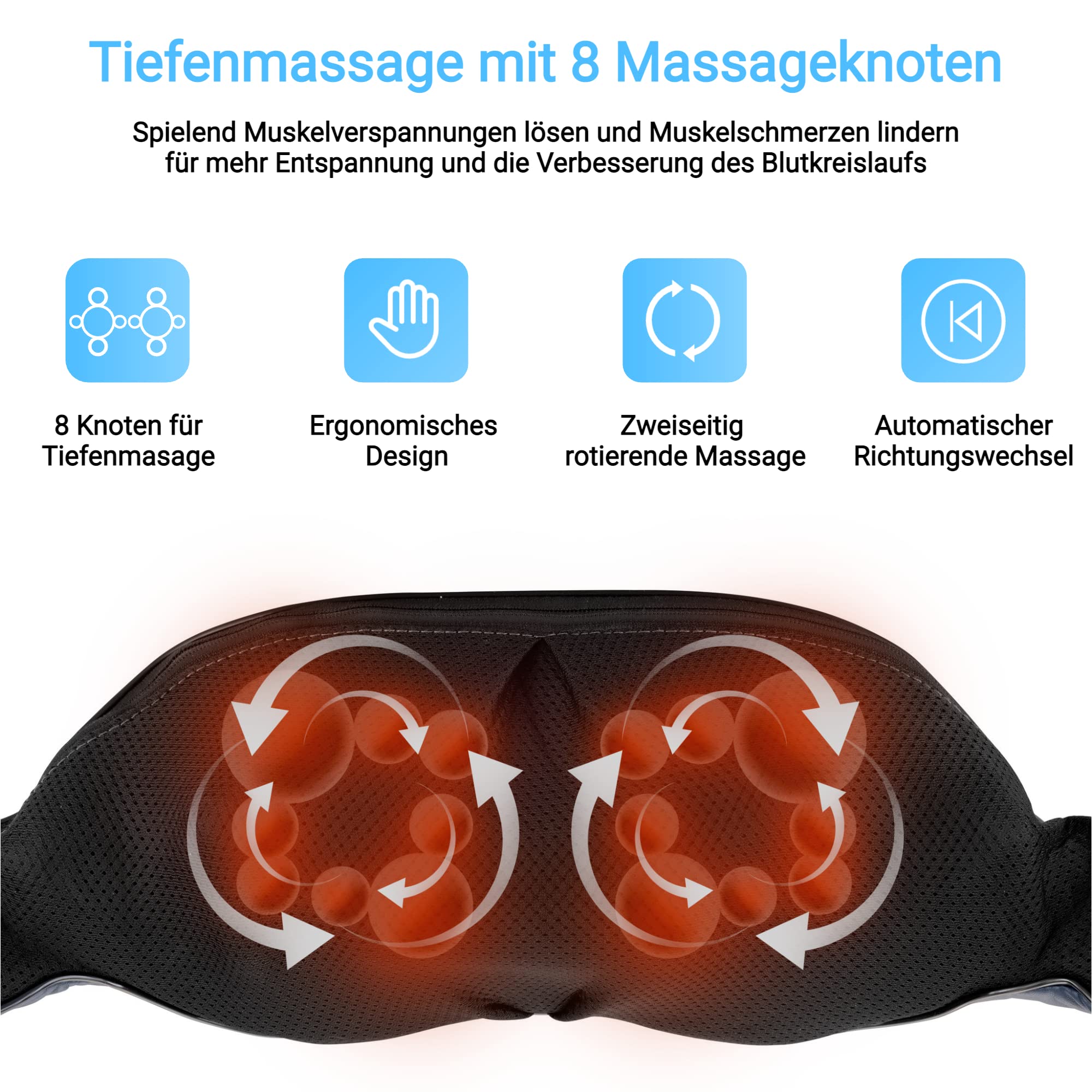 Fitleap Massagegerät, Nacken-Rücken-Schulter-Massagegerät, Shiatsu Massage für Muskelschmerzlinderung, Massage mit leichter Infrarot-Wärme