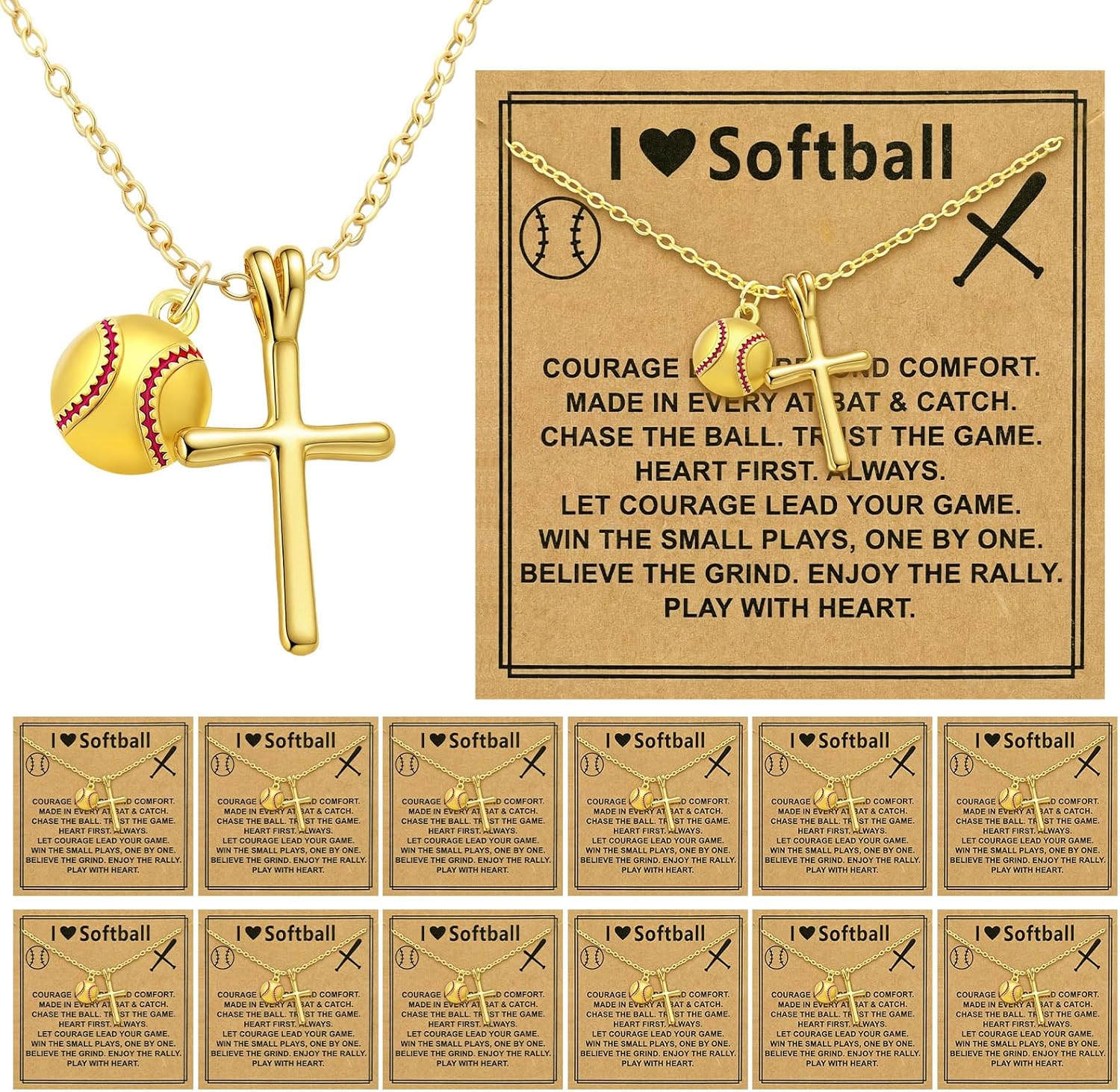 Kingdder 12 Set Volleyball Softball Necklaces for Women Inspirational Brass Cross Jewelry Christian Gifts for Team