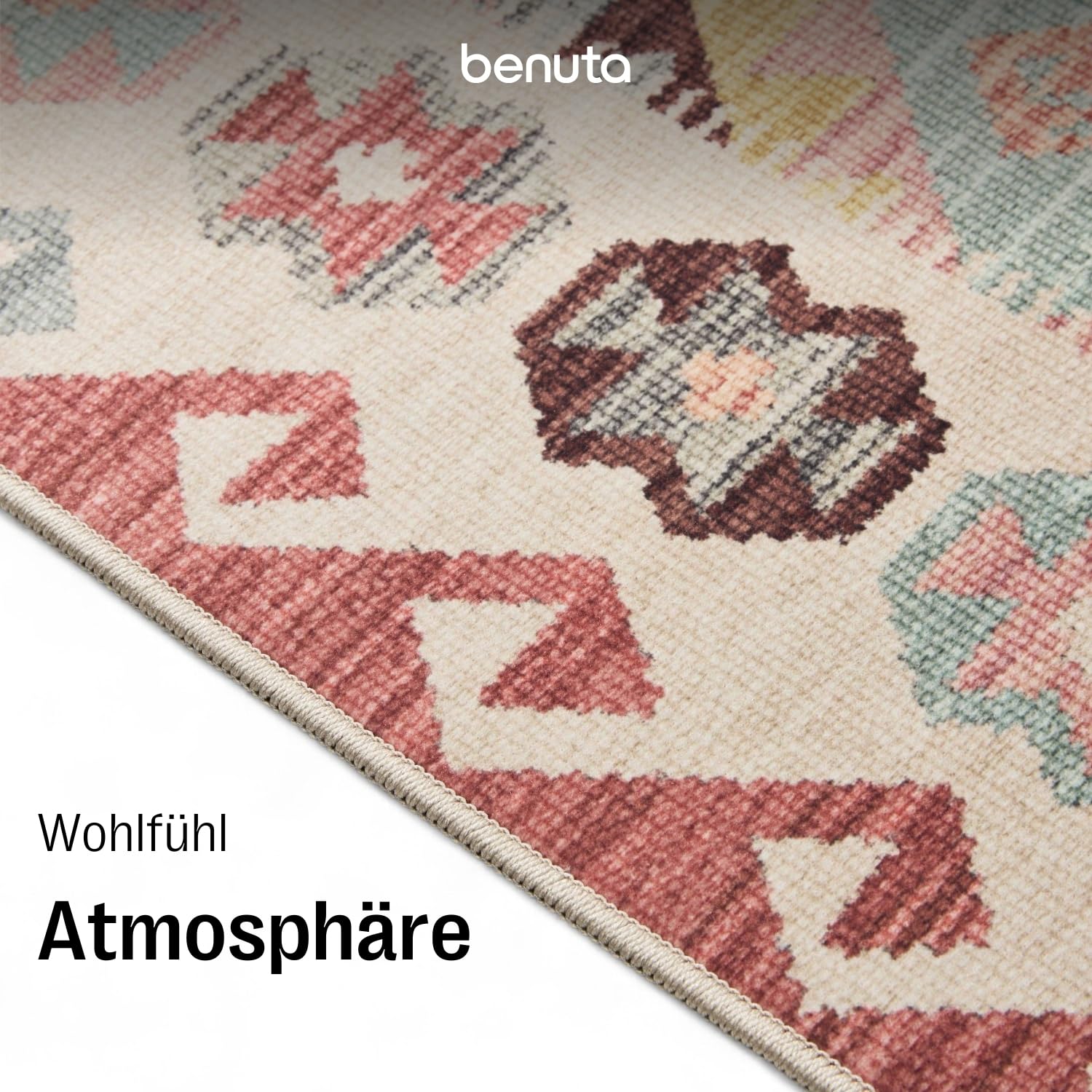 benuta Basic Waschbarer Teppich George - Multicolor 200x300 cm - Kunstfaser - Rechteckig & im Style: Kelim, Ethno-Style, Shabby Chic - Pflegeleicht für Wohnzimmer Schlafzimmer