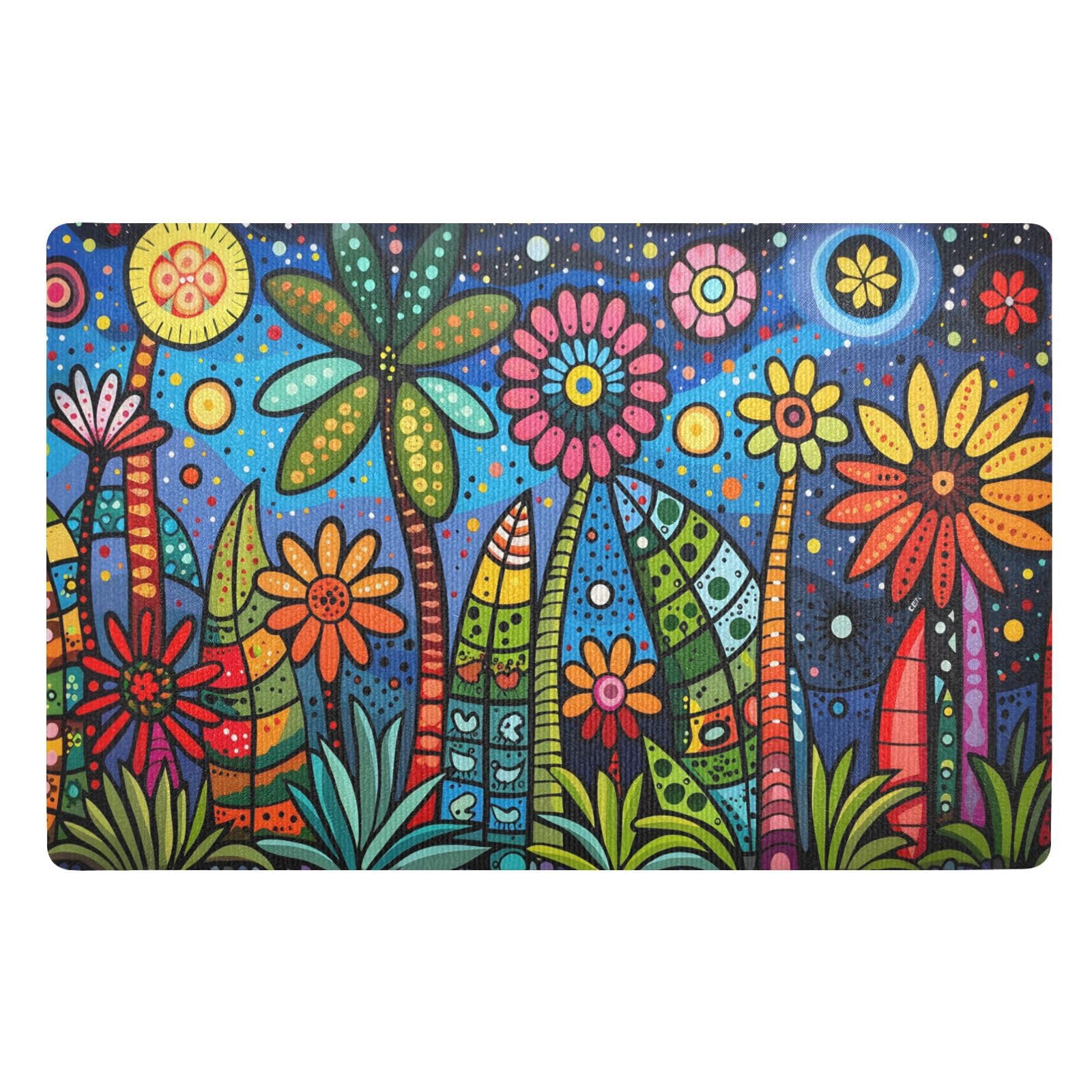 Paillasson d'intérieur absorbant fleurs mexicaines 50x80 cm