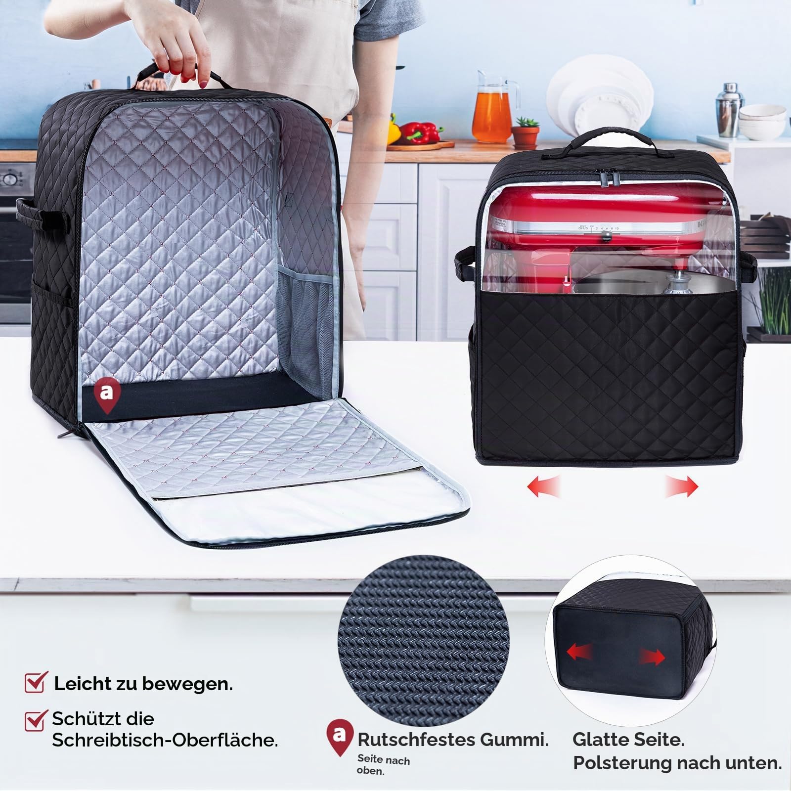 BAGSPRITE Abdeckung für Standmixer mit Geräteschiebern, kompatibel mit KitchenAid Mixer, Aufbewahrungstasche für 4,5/5 Quart mit Taschen für Küchenhelfer, Zubehör und Aufsätze