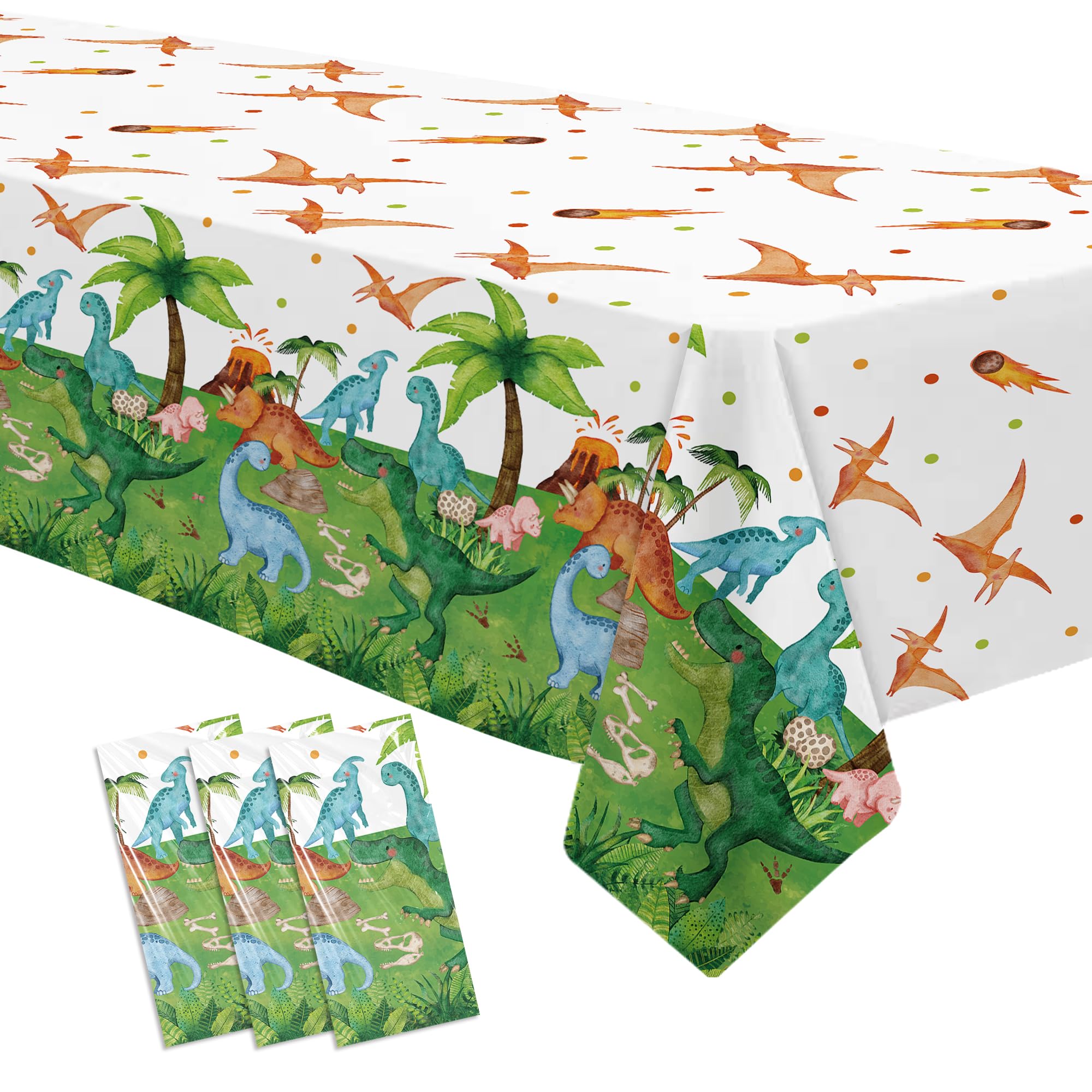 Suhelkit Dinosaur Birthday Party Supplies Tablecloth for Kids - Dinosaur Baby Shower Decorations Table Cover, 3 Pack (54in x 108in)