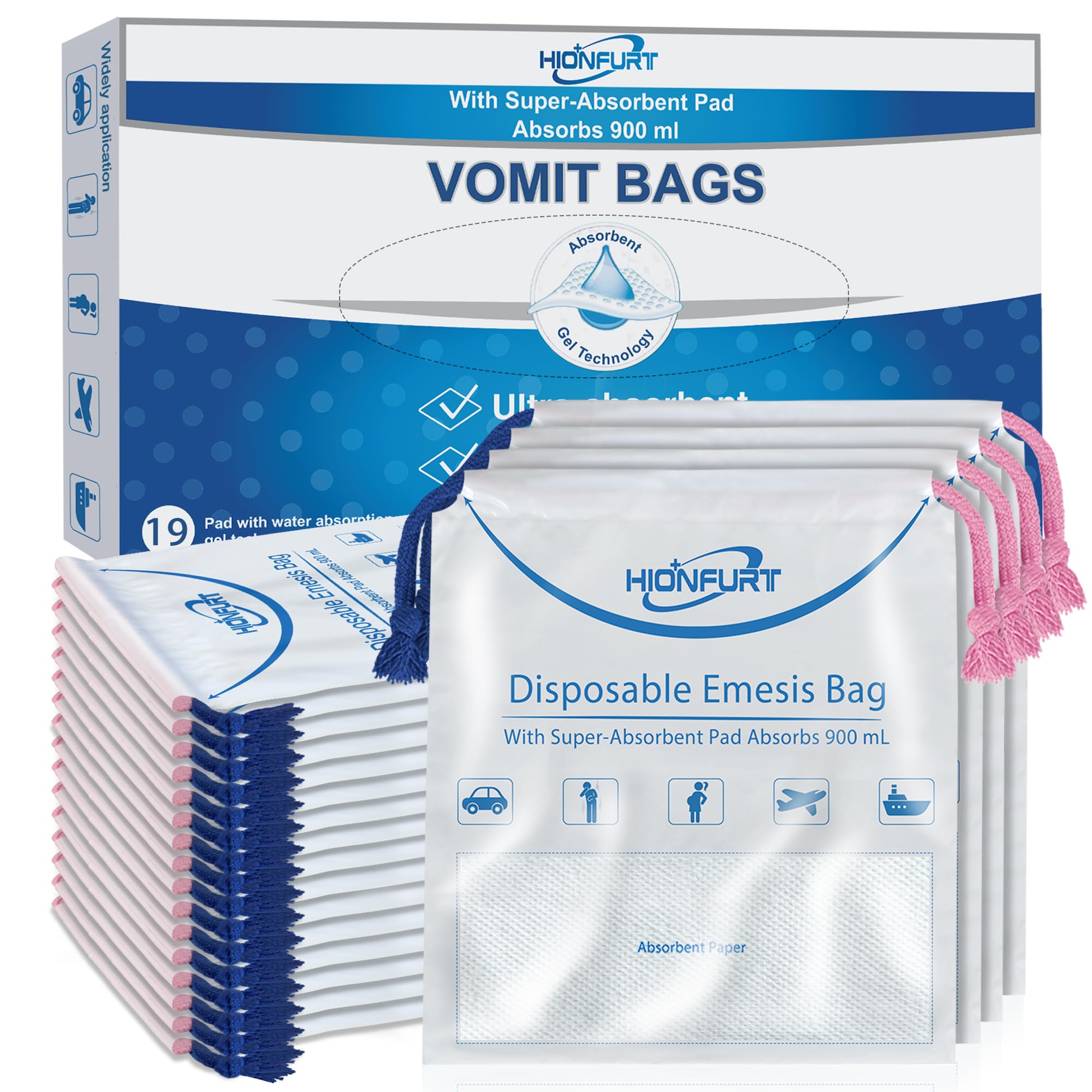 Hionfurt sacchetti vomito da viaggio, sacchi di emesi da 26Pezzi Convertire il vomito in gel,900ml comodamente trasportabili,Adatto a donne in gravidanza, mal di macchina, mal di mare, viaggi bambini