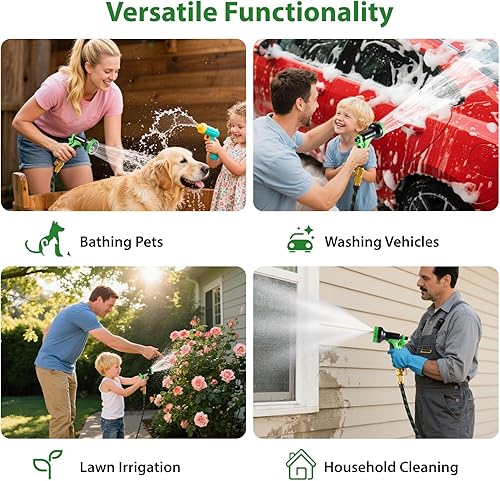 Miniatura 5 de Manguera de jardín ligera y flexible de 50 pies, manguera de agua no expandible con boquilla rociadora de 10 funciones para patio, exteriores,