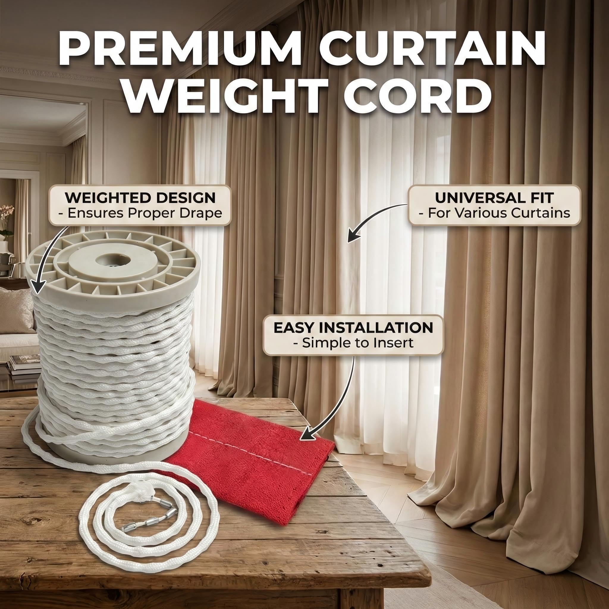 Peso per tende 12 metri, con catena di piombo da 300 g, per tende pesanti e leggere, regolabile, facile da installare, ideale per soggiorno, camera da letto e ufficio