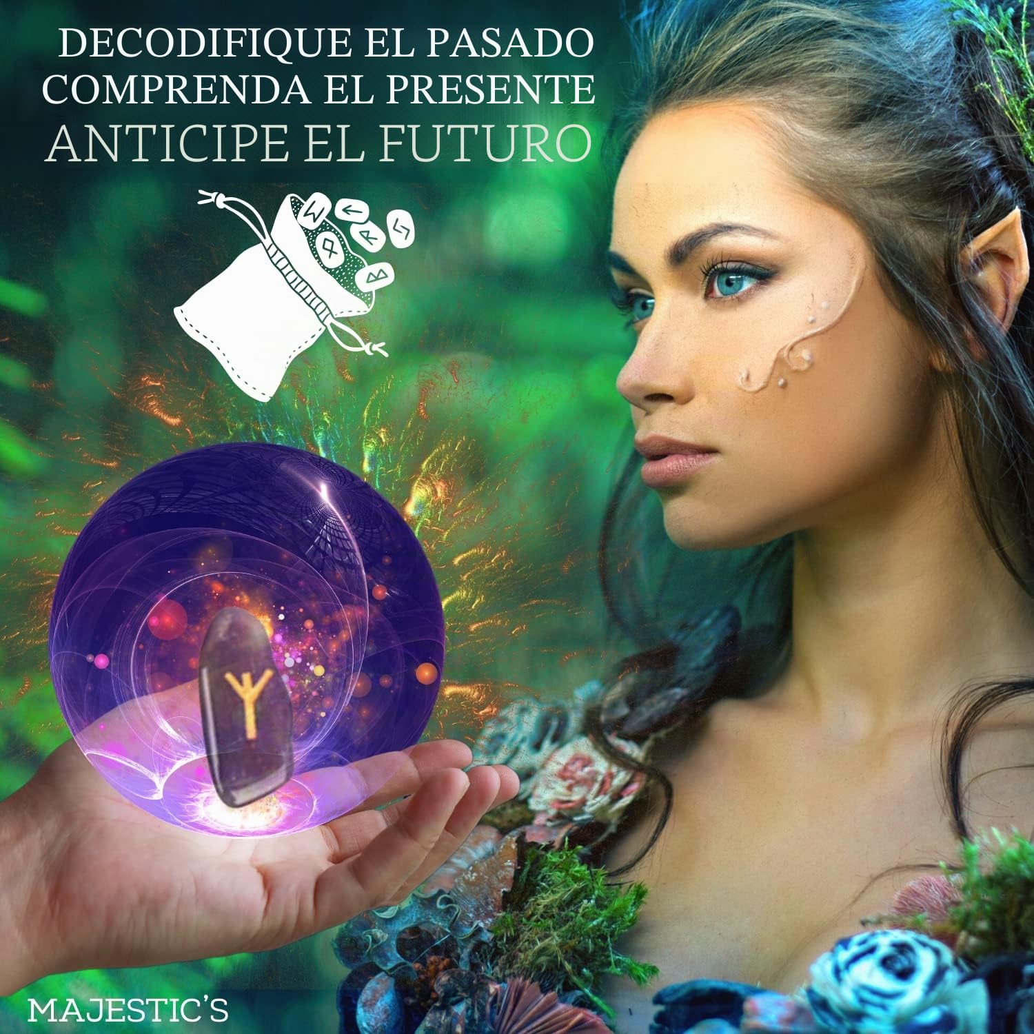Runes - Pack de 25 runas de obsidiana grabadas (2 cm x 1 cm) + bolsa negra + libro práctico (PDF) – Alfabeto futhark perfecto para adivinación, visión