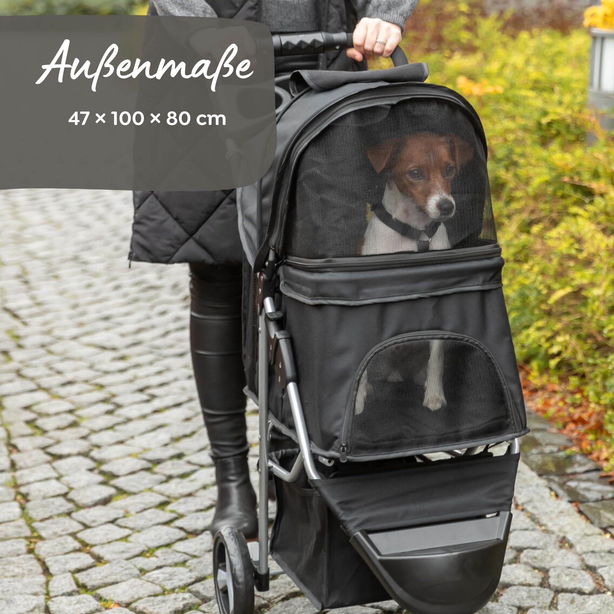 TRIXIE Buggy für Hunde, 47 × 100 × 80 CM, 4,6 kg - extra leicht, schwarz, bis 11 kg belastbar - 28958