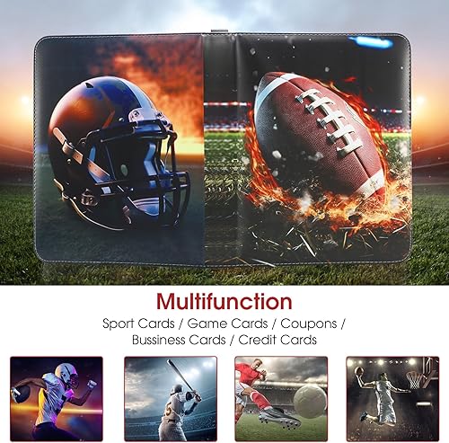 Miniatura 5 de YDEPLVEO Carpeta de tarjetas de fútbol de 900 bolsillos con mangas, multicolor, 9 bolsillos con 50 fundas extraíbles con cremallera, carpeta de