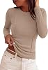 Camisas de Manga Larga para Mujer PRETTYGARDEN, Básicas de Canalé para Otoño 1