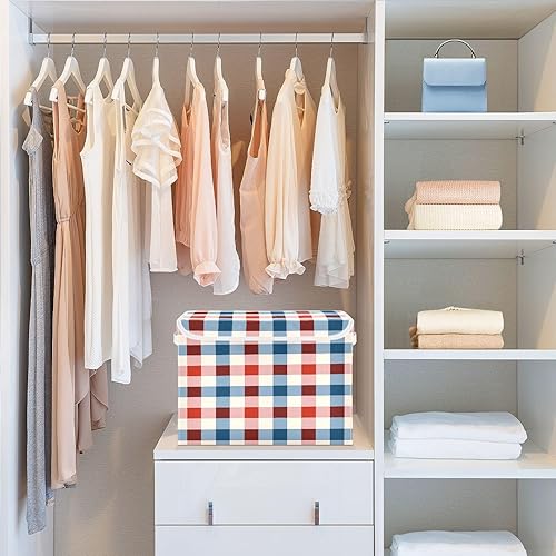 Miniatura 6 de Caja de almacenamiento plegable patriótica del 4 de julio a cuadros más grande de tela, caja de almacenamiento decorativa, organizador de cubos con